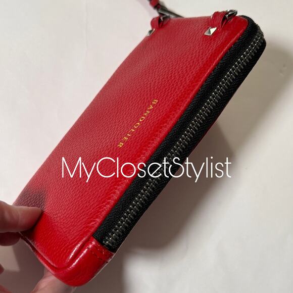 BANDOLIER Expanded Pouch Red Leather Crossbody Purse NEW! Zipper Bag SILVER ZIP - Picture 6 of 7